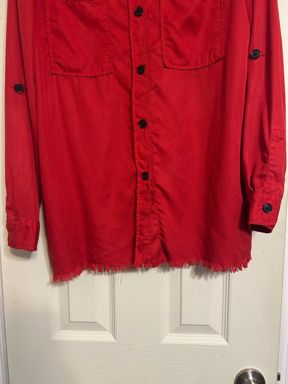$5️⃣&🔟Sale Zara Woman red ragged edge shirt premium denim collection - Picture 3 of 7